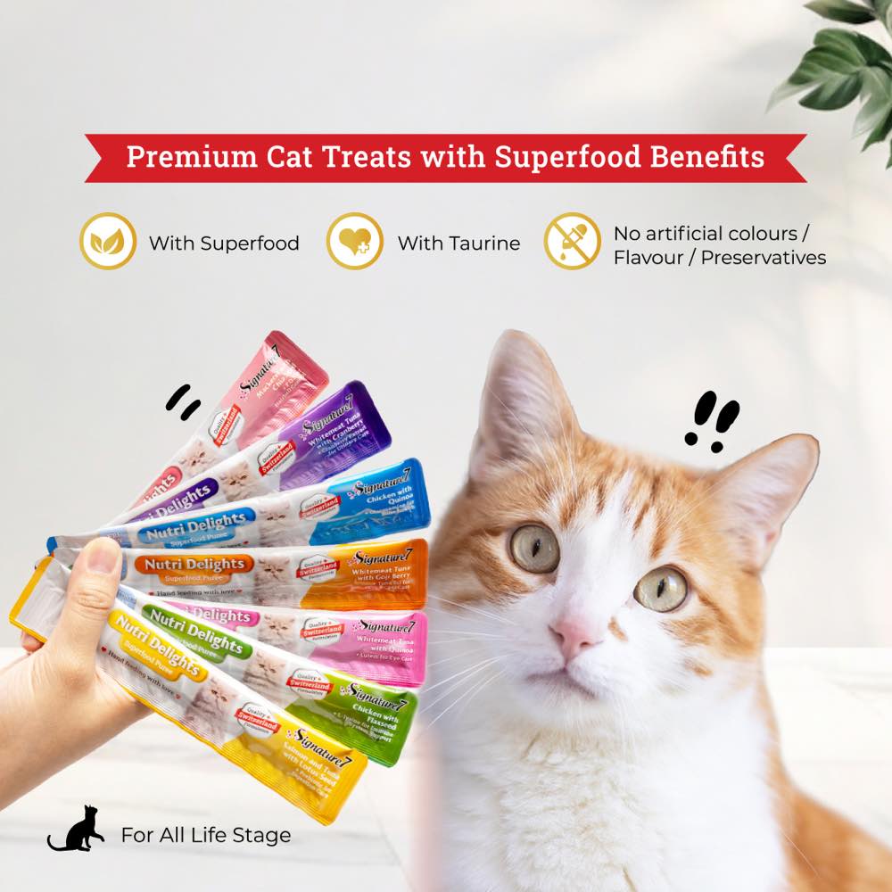 '3 FOR $8.90': Signature7 Nutri Delights Superfood Chicken With Quinoa & Glucosamine (Fri) Puree Cat Treats 60g