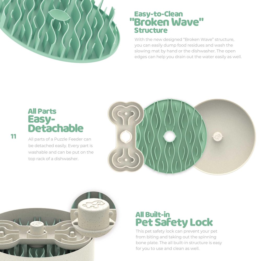 "Puzzle Feeder Interactive Dog Bowl (Broken Wave, Green)"