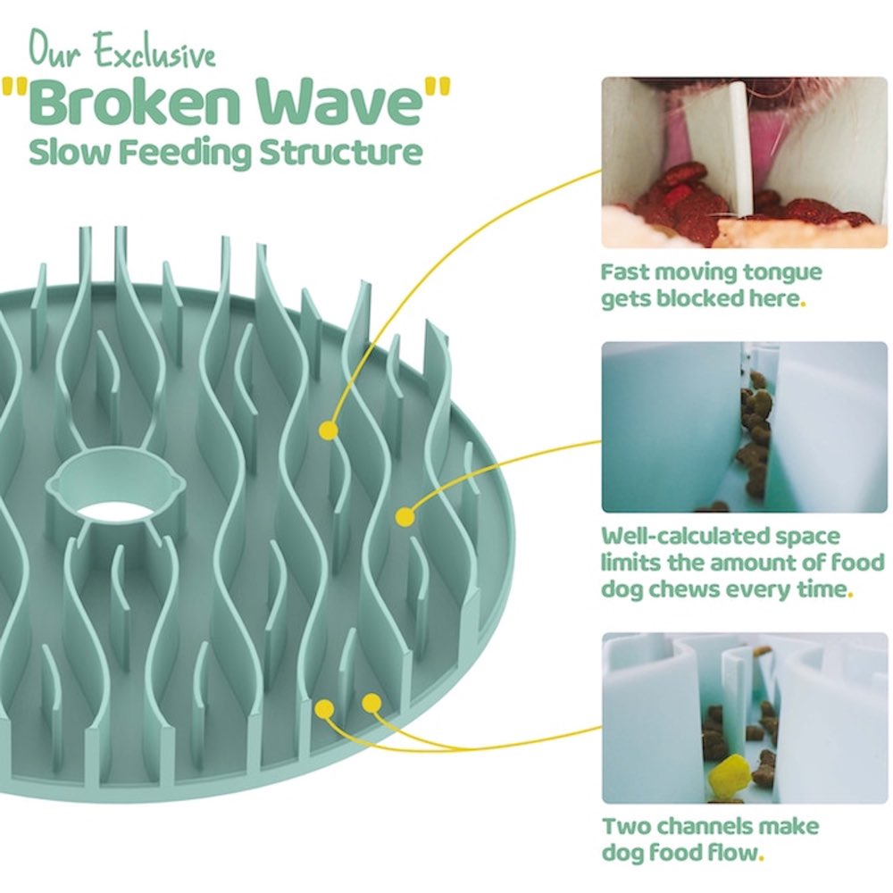 "Puzzle Feeder Interactive Dog Bowl (Broken Wave, Green)"