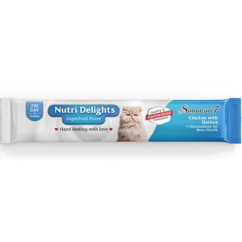 '3 FOR $8.90': Signature7 Nutri Delights Superfood Chicken With Quinoa & Glucosamine (Fri) Puree Cat Treats 60g