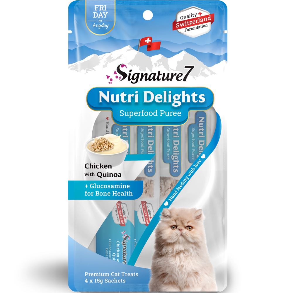 '3 FOR $8.90': Signature7 Nutri Delights Superfood Chicken With Quinoa & Glucosamine (Fri) Puree Cat Treats 60g