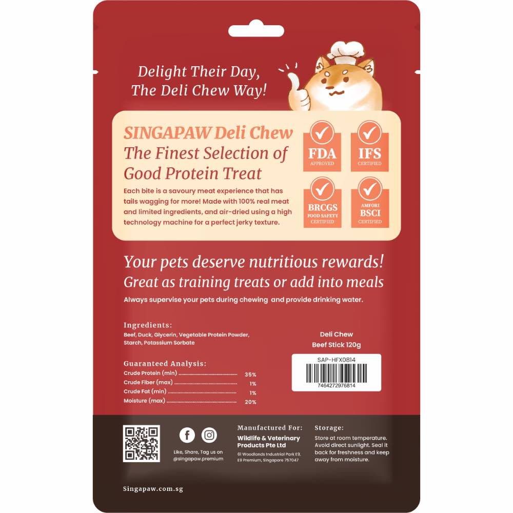 15% OFF (Exp Jan26): Singapaw Deli Chew Beef Stick Dog Treats 120g
