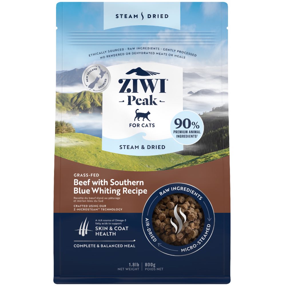 25% OFF: Ziwi Peak Grass Fed Beef Southern Blue Whiting Recipe Steam & Dried Cat Food