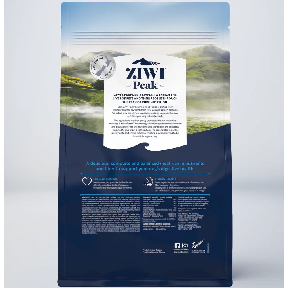 25% OFF: Ziwi Peak Grass Fed Lamb With Green Vegetables Recipe Steam & Dried Dog Food